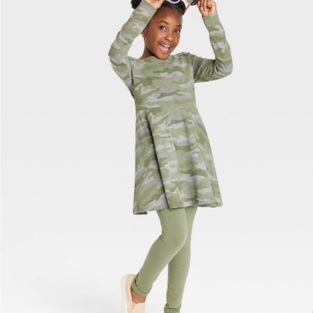 CAT & JACK Girls Camo Dress NWT 3/4-long sleeve dresses, XS 4/5, SM 6/6x,MED 7/8